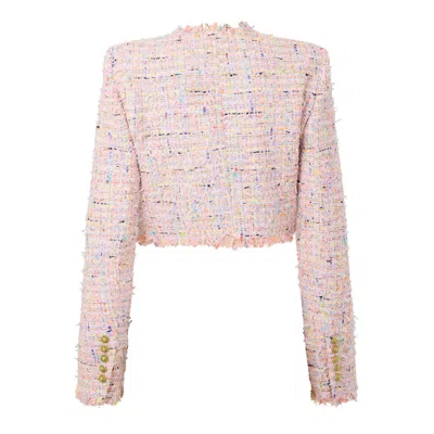 Balmain Tweed Blazer In Nylon-cotton Blend With Cupro Lining In Pink