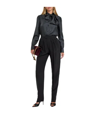 Saint Laurent Patterned Silk Blouse In Black
