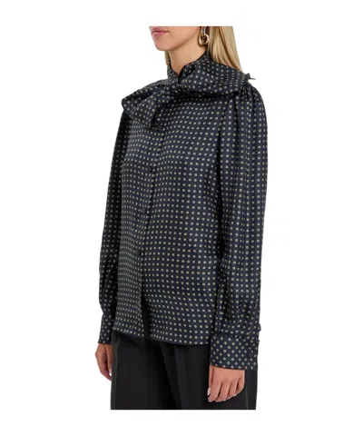 Saint Laurent Patterned Silk Blouse In Black