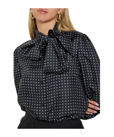 Saint Laurent Patterned Silk Blouse In Black
