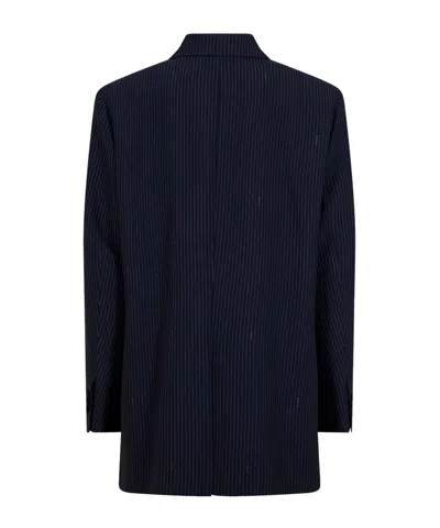Fendi Women Blue Double-breasted Jacket With Peak Revers And Pinstripe Motif In Wool Blend Woman In Blue
