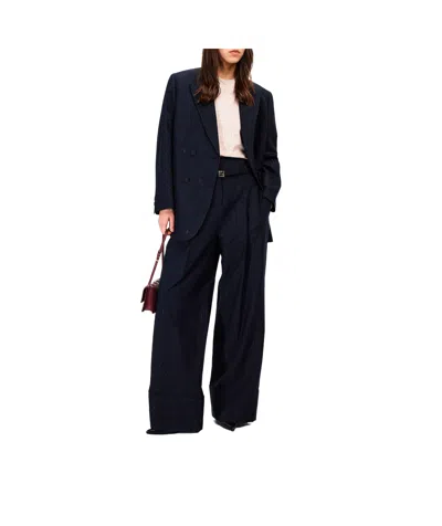 Fendi Women Blue Double-breasted Jacket With Peak Revers And Pinstripe Motif In Wool Blend Woman In Blue
