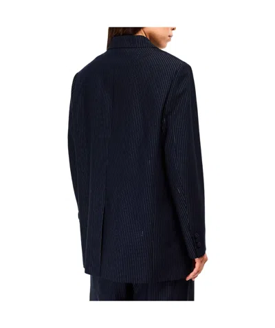 Fendi Women Blue Double-breasted Jacket With Peak Revers And Pinstripe Motif In Wool Blend Woman In Blue