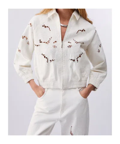 Liu •jo Openwork Embroidered Bomber Jacket In White