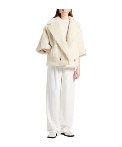 Max Mara Minimalist Shearling Coat In White