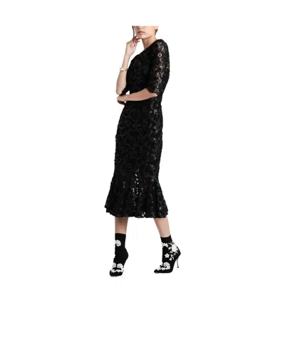 Dolce & Gabbana Floral-embroidered Jersey Stiletto Boot In Black