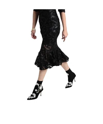 Dolce & Gabbana Floral-embroidered Jersey Stiletto Boot In Black