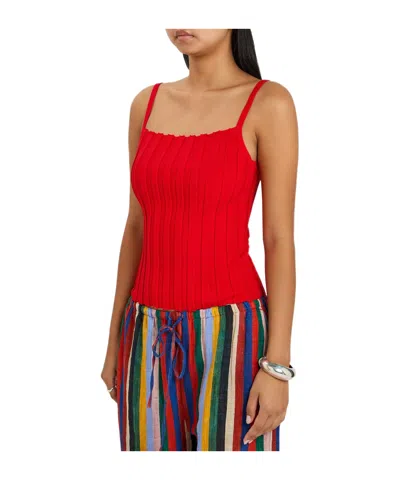Staud Solid Ribbed-knit Tank In Red