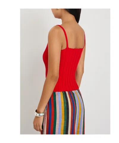 Staud Solid Ribbed-knit Tank In Red