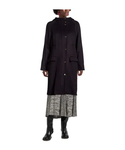Max Mara Hooded Wool Coat In Black