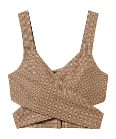 Twinset Plaid-pattern Cropped Blouse In Brown