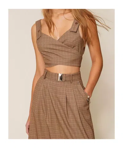 Twinset Plaid-pattern Cropped Blouse In Brown