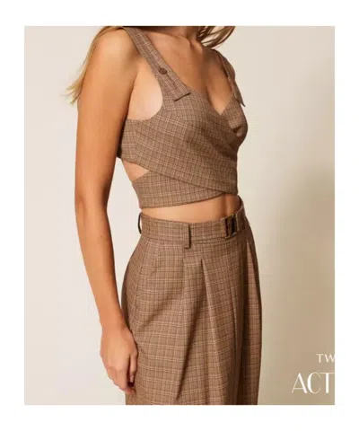 Twinset Plaid-pattern Cropped Blouse In Brown