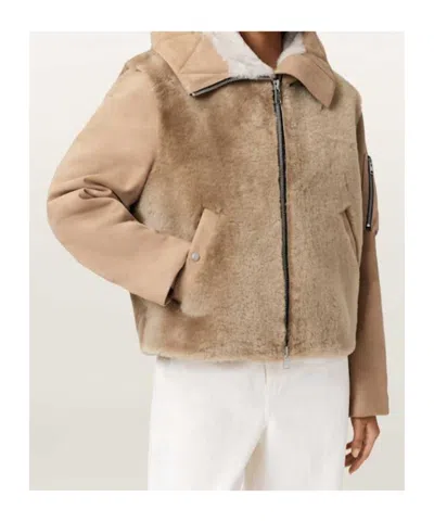 Allsaints Dexter Collared Shearling Jacket In Brown