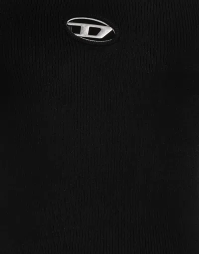 Diesel Women Black U Neck Dress With D-logo In Ribbed Fabric Woman In Black
