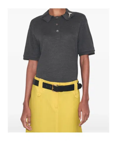 Tory Burch Oversized Silk Polo In Gray