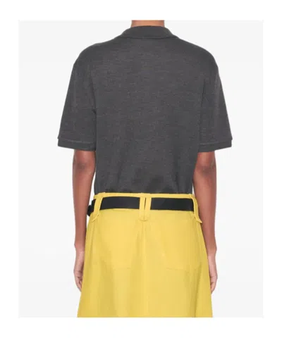 Tory Burch Oversized Silk Polo In Gray