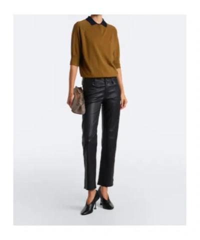 Frame The Leather Mid Rise Ankle Cigarette Jeans In Black In Black