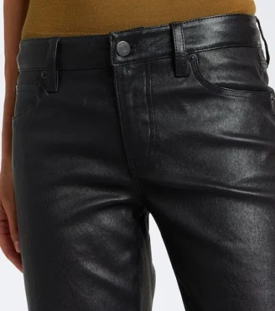 Frame The Leather Mid Rise Ankle Cigarette Jeans In Black In Black