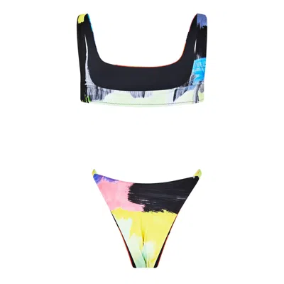 Off-white Simple Printed Split Swimsuit In Multi