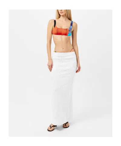 Off-white Simple Printed Split Swimsuit In Multi