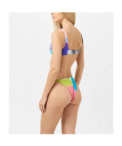 Off-white Simple Printed Split Swimsuit In Multi