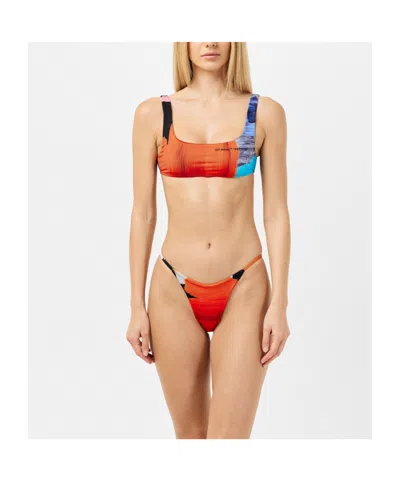 Off-white Simple Printed Split Swimsuit In Multi