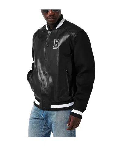 Balmain Varsity Lambskin Leather And Wool Jacket In Black