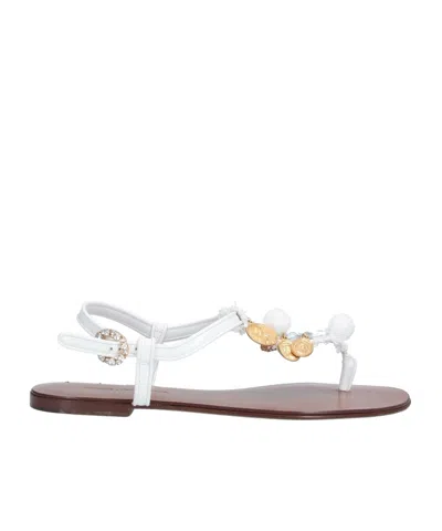 Dolce & Gabbana Coin Embellished Sandals In White