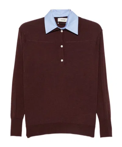 System Button-placket Sweater In Wine