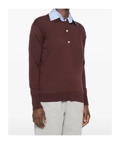 System Button-placket Sweater In Wine