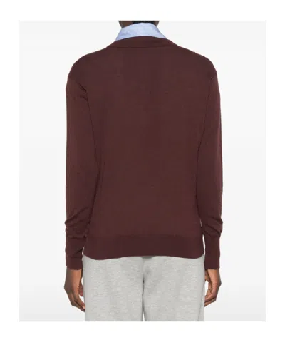 System Button-placket Sweater In Wine