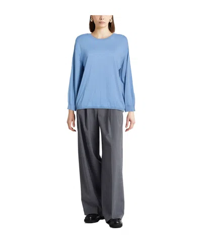 Max Mara Solid Color Wool Knit Top In Blue
