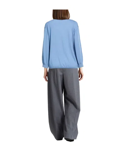 Max Mara Solid Color Wool Knit Top In Blue