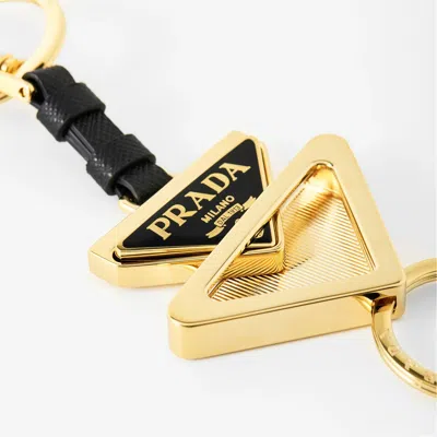 Prada Logo Keychain In Gold