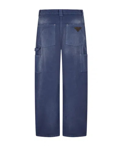 Prada Canvas Trousers In Blue