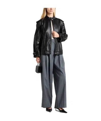 Maxco. Solid Color Leather Jacket In Black
