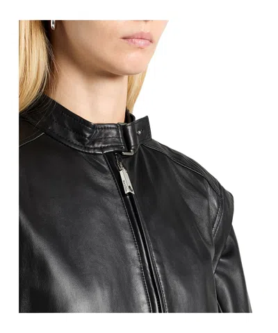 Maxco. Solid Color Leather Jacket In Black