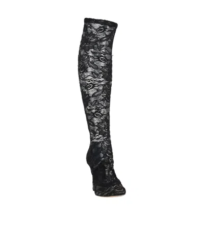 Dolce & Gabbana Solid Color Long Boots In Black
