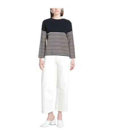 Max Mara Striped Stretch Sweater In Black