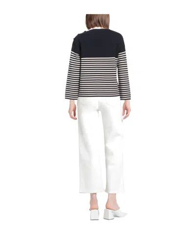 Max Mara Striped Stretch Sweater In Black