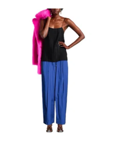 Maxco. Solid Color Loose-fit Trousers In Blue