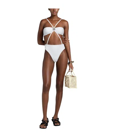 Dolce & Gabbana Solid Color Onepiece Swimsuits In White