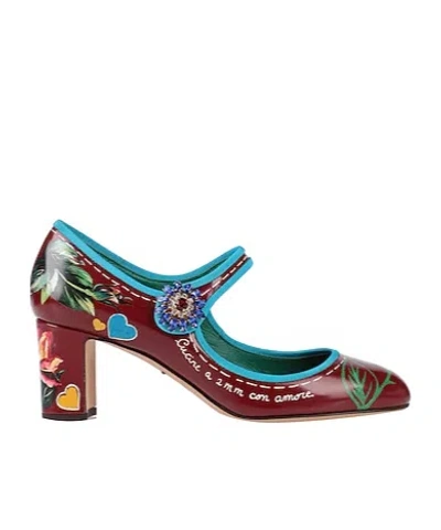 Dolce & Gabbana Floralpattern Leather Shoes In Red