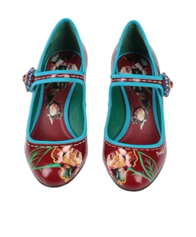 Dolce & Gabbana Floralpattern Leather Shoes In Red