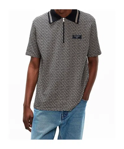 Balmain Men Labyrinth Polo Shirt With Jacquard Effect In Multi