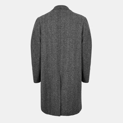 Givenchy Men Wool Blend Coat With Herringbone Motif In Gray