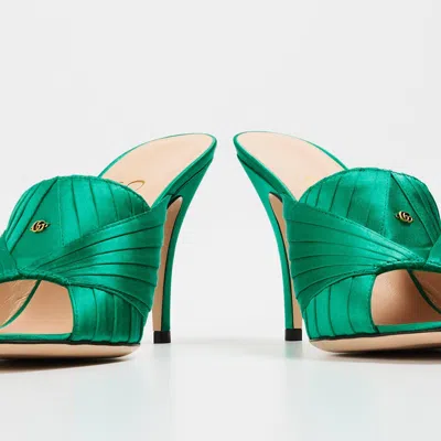 Gucci Solid Heeled Sandals In Green