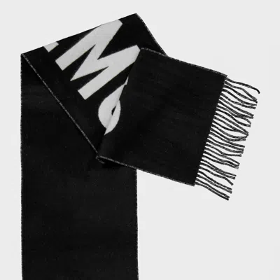Jacquemus Black Bold White Lettering Twisted Fringe Scarf In Black