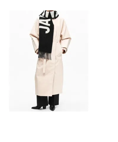 Jacquemus Black Bold White Lettering Twisted Fringe Scarf In Black
